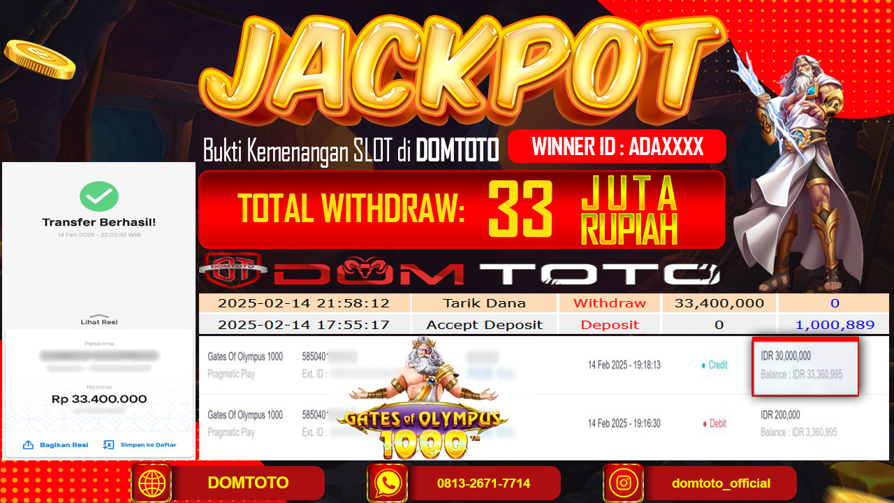 JACKPOT SLOT GATES OF OLYMPUS 1000 14 FEBRUARI 2025